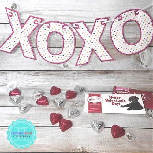 X O Hugs and Kisses Embroidered Fabric Banner / Bunting