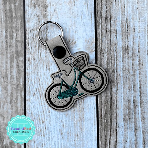 Bicycle Beach Cruiser with Basket Embroidered Vinyl Key Fob