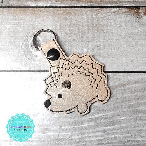 Hedgehog Embroidered Vinyl Key Fob