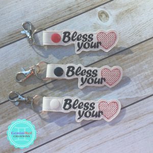 Bless Your Heart Embroidered Vinyl Key Fob