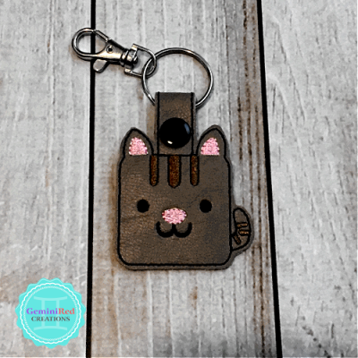 Square Kitty Embroidered Vinyl Key Fob