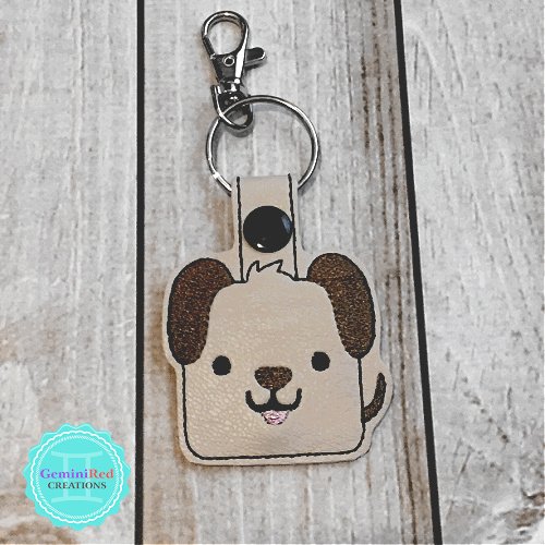 Square Puppy Embroidered Vinyl Key Fob