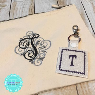 Canvas Zip Pouch with Scroll Monogram