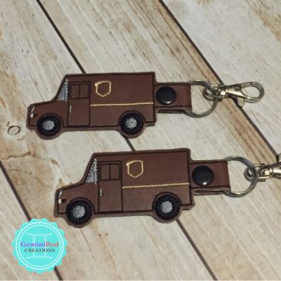 Brown Delivery Truck Embroidered Vinyl Key Fob