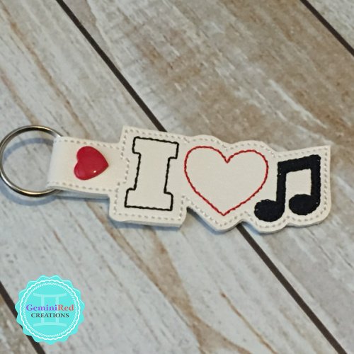 I *heart* Music Embroidered Vinyl Key Fob