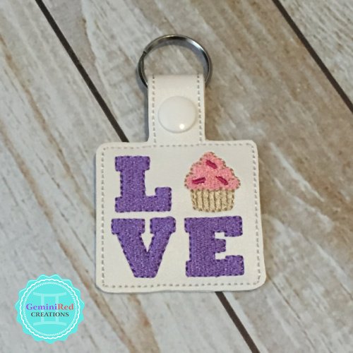 Love Cupcakes Embroidered Vinyl Key Fob