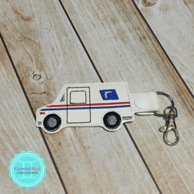 Mail Truck Embroidered Vinyl Key Fob