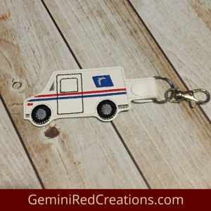 Mail Truck Embroidered Vinyl Key Fob