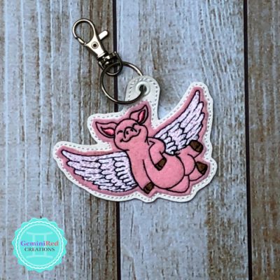 Flying Pig Vinyl Embroidered Key Fob