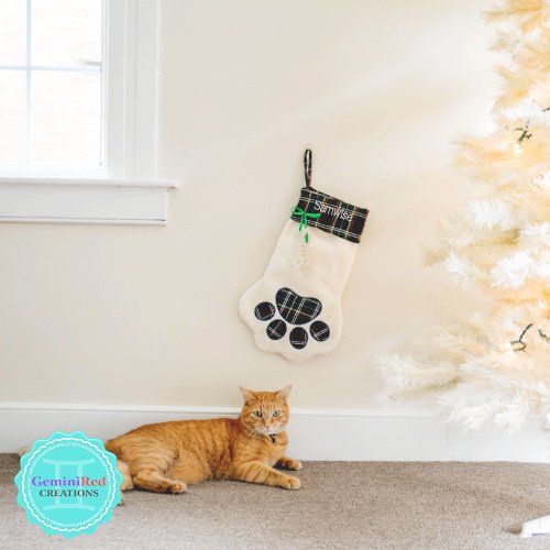Cat Paw Monogrammed Christmas Stocking