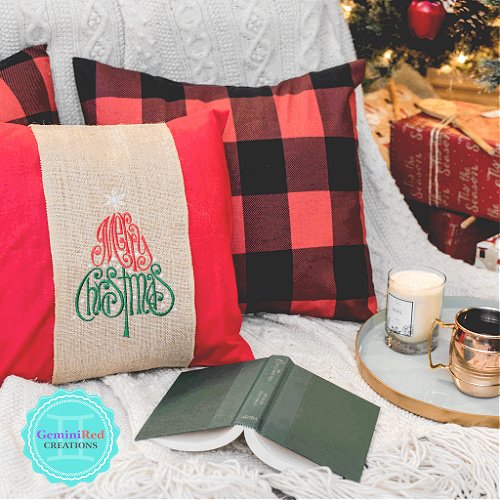 Merry Christmas Embroidered Burlap Pillow Wrap