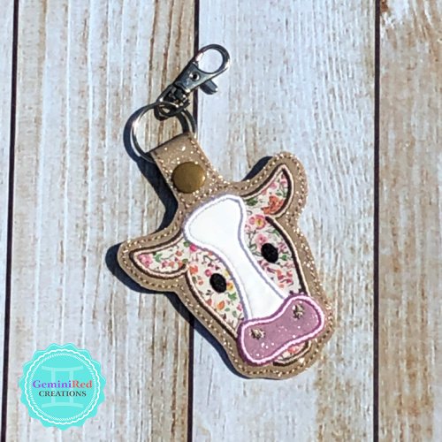 Cow Applique Embroidered Vinyl Key Fob