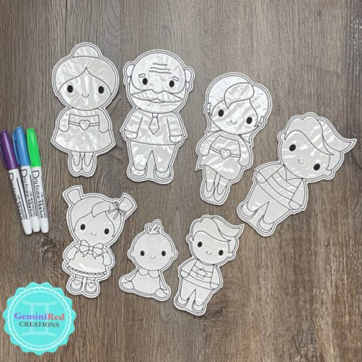 Coloring Flat Doodle Dolls - Family
