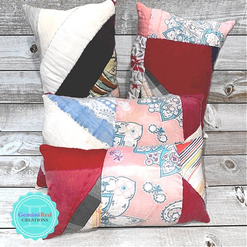 Custom sewn pillows from heirloom quilts and blankets.